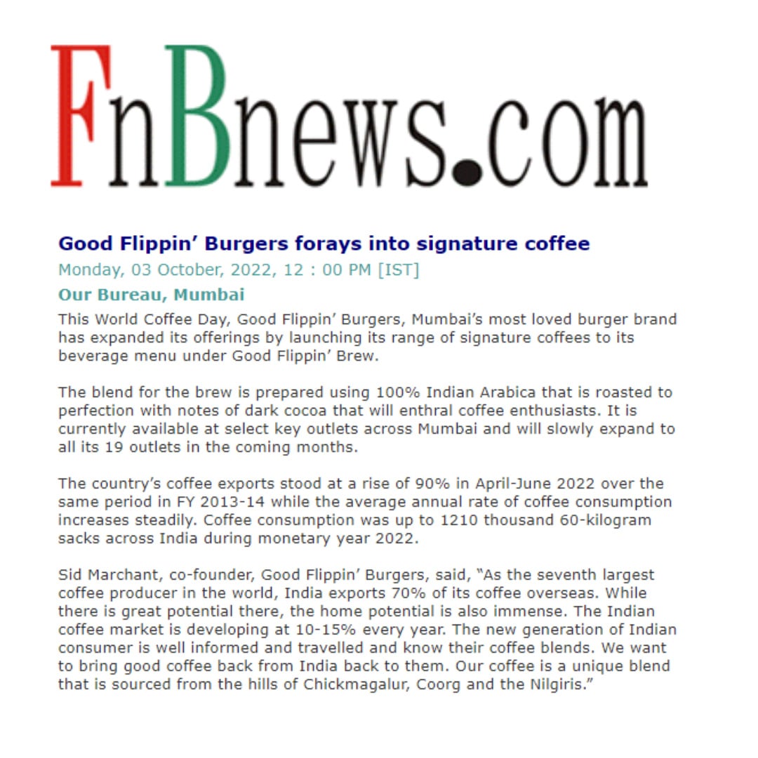 Good Flippin Burgers forays into signature coffee